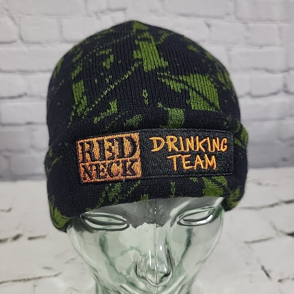 Red Neck Drinking Team Hat Beanie Unisex OSFA Knit Camo Warm Winter Ski Cap